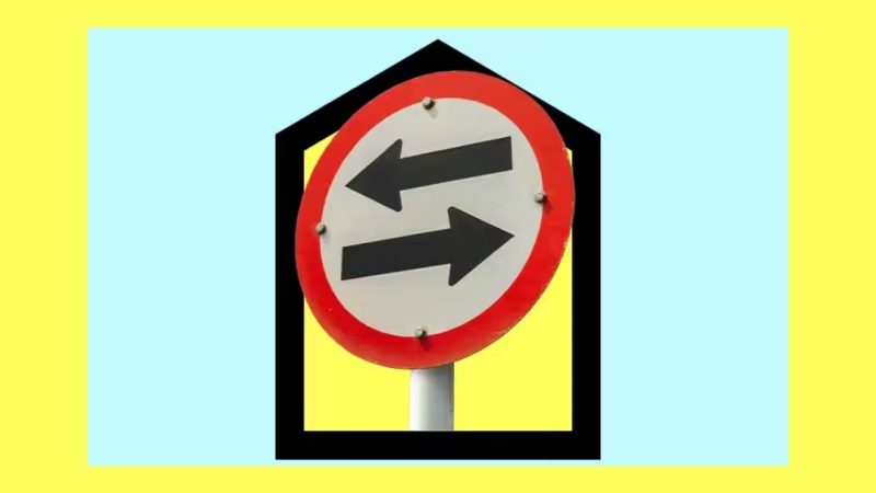 road sign graphic with arrows pointing right and left